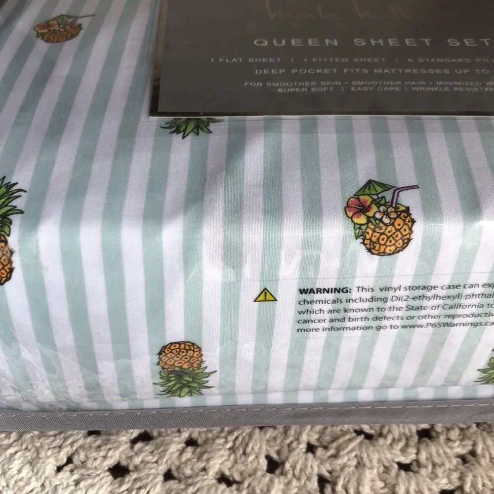 Nicole Miller Pineapple Stripe Queen Sheet Set in Mint and White